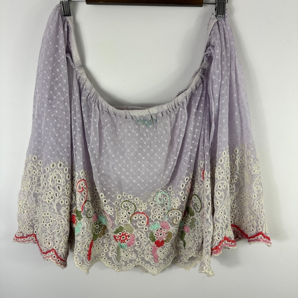 Antica Sartoria Top Womens One Size Purple Embroidered Lace Boho Off Shoulder